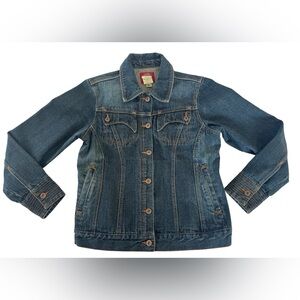 Dickies Y2K Denim Jacket Small Fitted Trucker Workwear Streetwear Blue Jean Coat